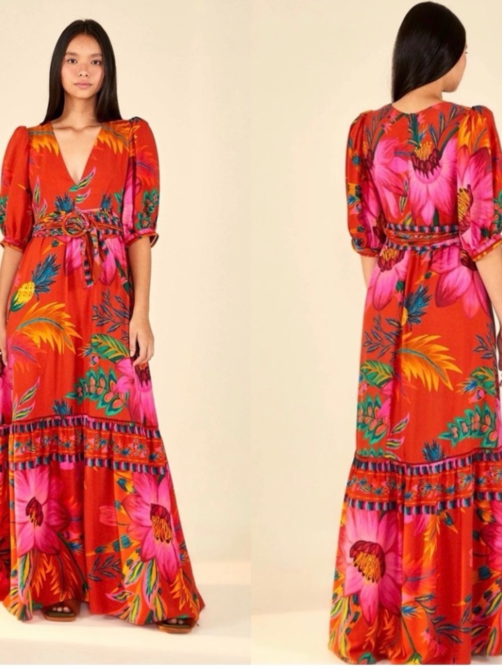 FARM Rio Red Floral Maxi Dress with Pink & Green Accents - Picture 3 of 5